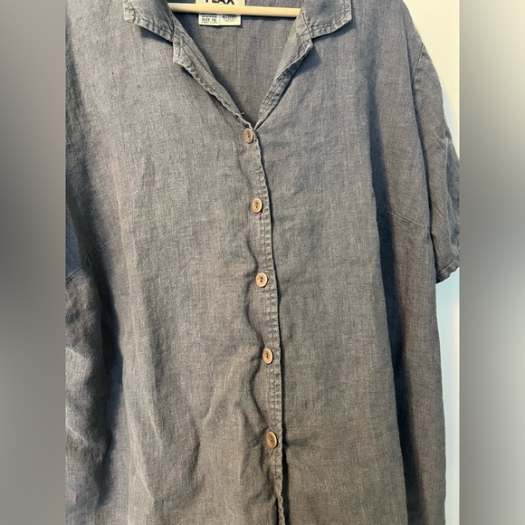 Flax Linen Button Down Shirt Short Sleeved Casual Lagenlook Top Blouse Size 1G - Picture 3 of 7